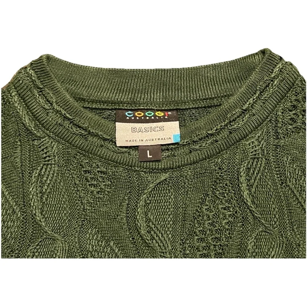Rare Coogi Basics Authentic Mens Green Cotton Knit Sweater Size Large